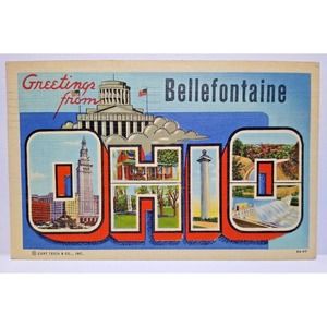 Greetings From Bellefontaine Ohio Large Big Letter Linen Postcard Curt Teich '44